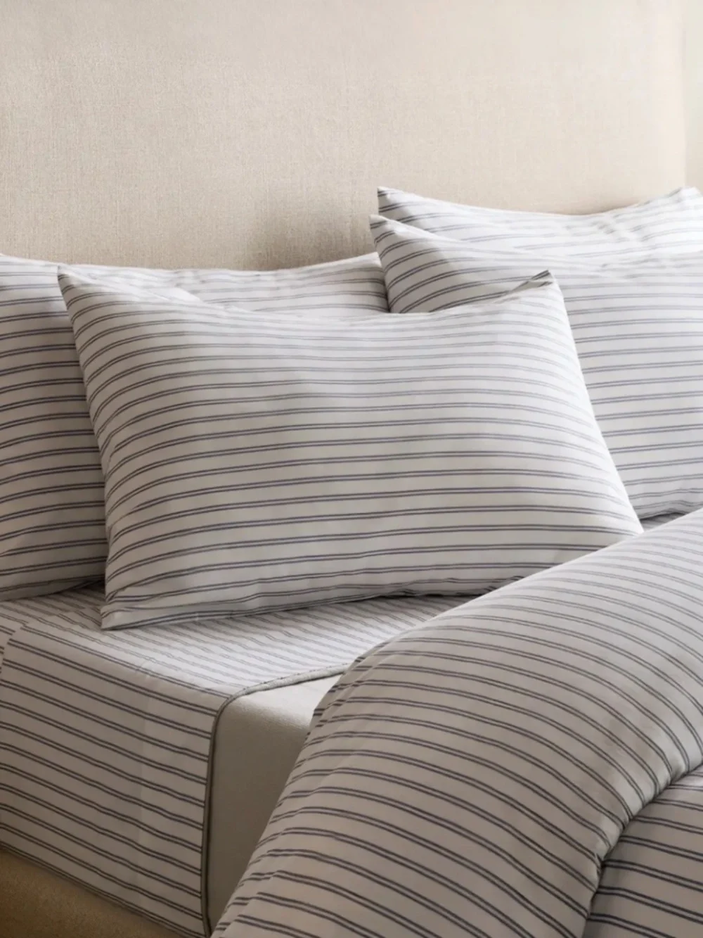New Organic Crisp Percale Double Stripe Duvet Cover Set King Mineral Gray Blue